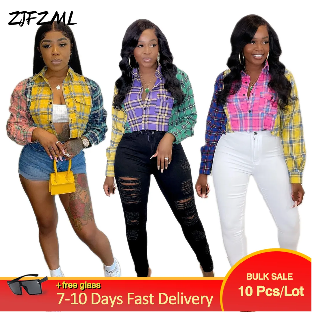 Bulk Items Wholesale Lots Women's Cropped Shirt Harajuku Color Block Plaid Print Slim Blouse Early Autumn Button Up Short Tops
Bulk Items Wholesale Lots Women's Cropped Shirt Harajuku Color Block Plaid Print Slim Blouse Early Autumn Button Up Short Tops
