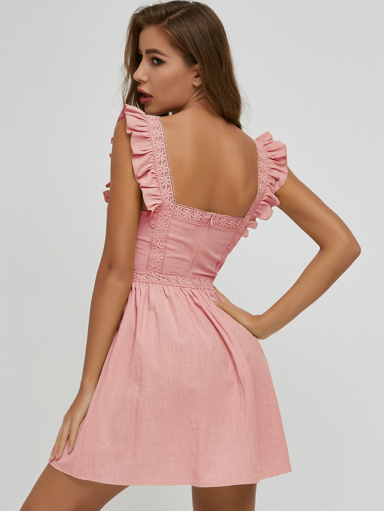 Summer Women's Dress 2021 Women Lace Trim Ruffle Armhole Skater Women's Dress 
Summer Women's Dress 2021 Women Lace Trim Ruffle Armhole Skater Women's Dress