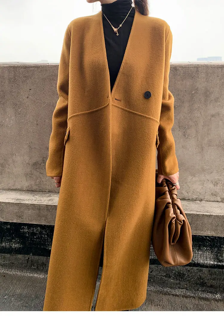 Women Elegant Long Wool Coat Single Button Solid Color Long Sleeve Chic Outerwear Ladies V-neck Overcoat Autumn Winter 2021
Women Elegant Long Wool Coat Single Button Solid Color Long Sleeve Chic Outerwear Ladies V-neck Overcoat Autumn Winter 2021