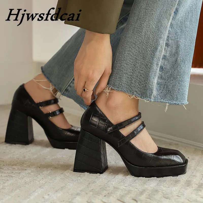 Hjwsfdcai Female Casual Shoes Black Thick Bottom Mary Jane Shoes Punk Women Single Shoes New Platform Square Toe Ladies Heels
Hjwsfdcai Female Casual Shoes Black Thick Bottom Mary Jane Shoes Punk Women Single Shoes New Platform Square Toe Ladies Heels