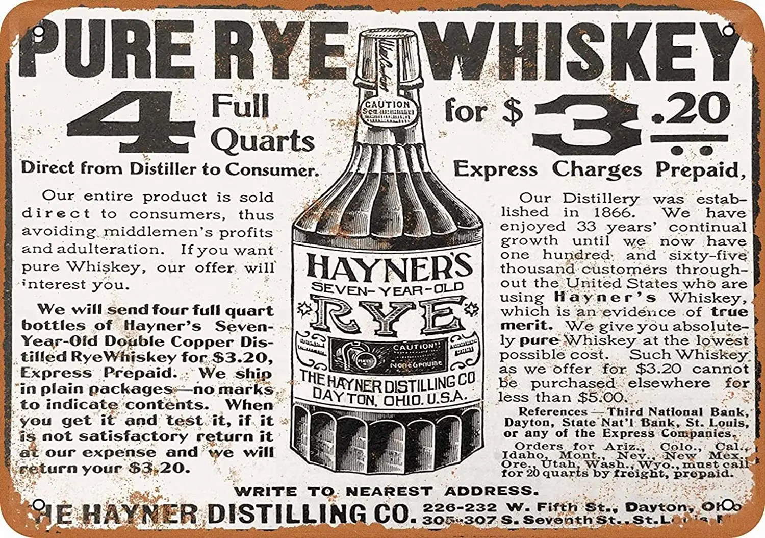 Fsdva 8 x 12 Metal Sign - Hayner's Pure Rye Whiskey Mail Order - Vintage Wall Decor Art
Fsdva 8 x 12 Metal Sign - Hayner's Pure Rye Whiskey Mail Order - Vintage Wall Decor Art