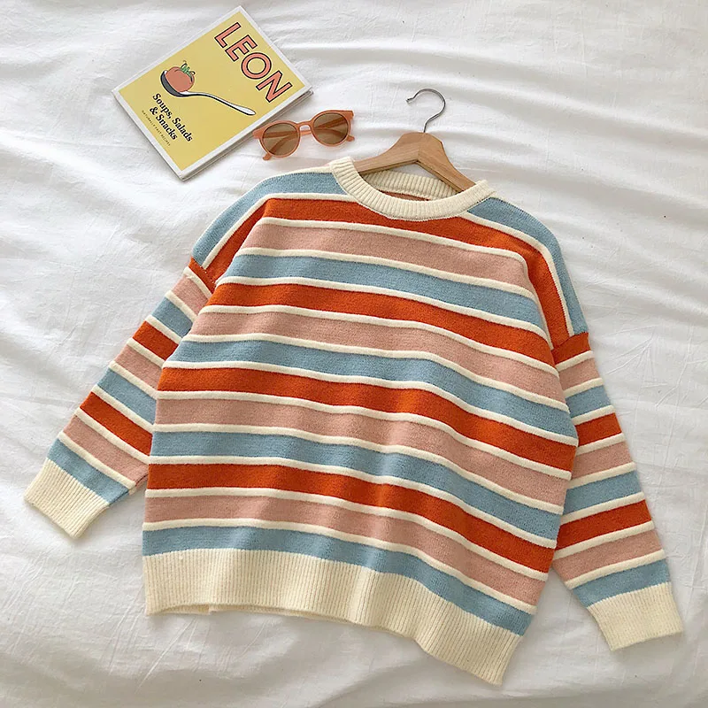New Women Stripe Sweater Autumn Winter Loose Long Sleeve Pullover Tops Korean Ladies Knitted Patchwork Korean Sweaters
New Women Stripe Sweater Autumn Winter Loose Long Sleeve Pullover Tops Korean Ladies Knitted Patchwork Korean Sweaters
