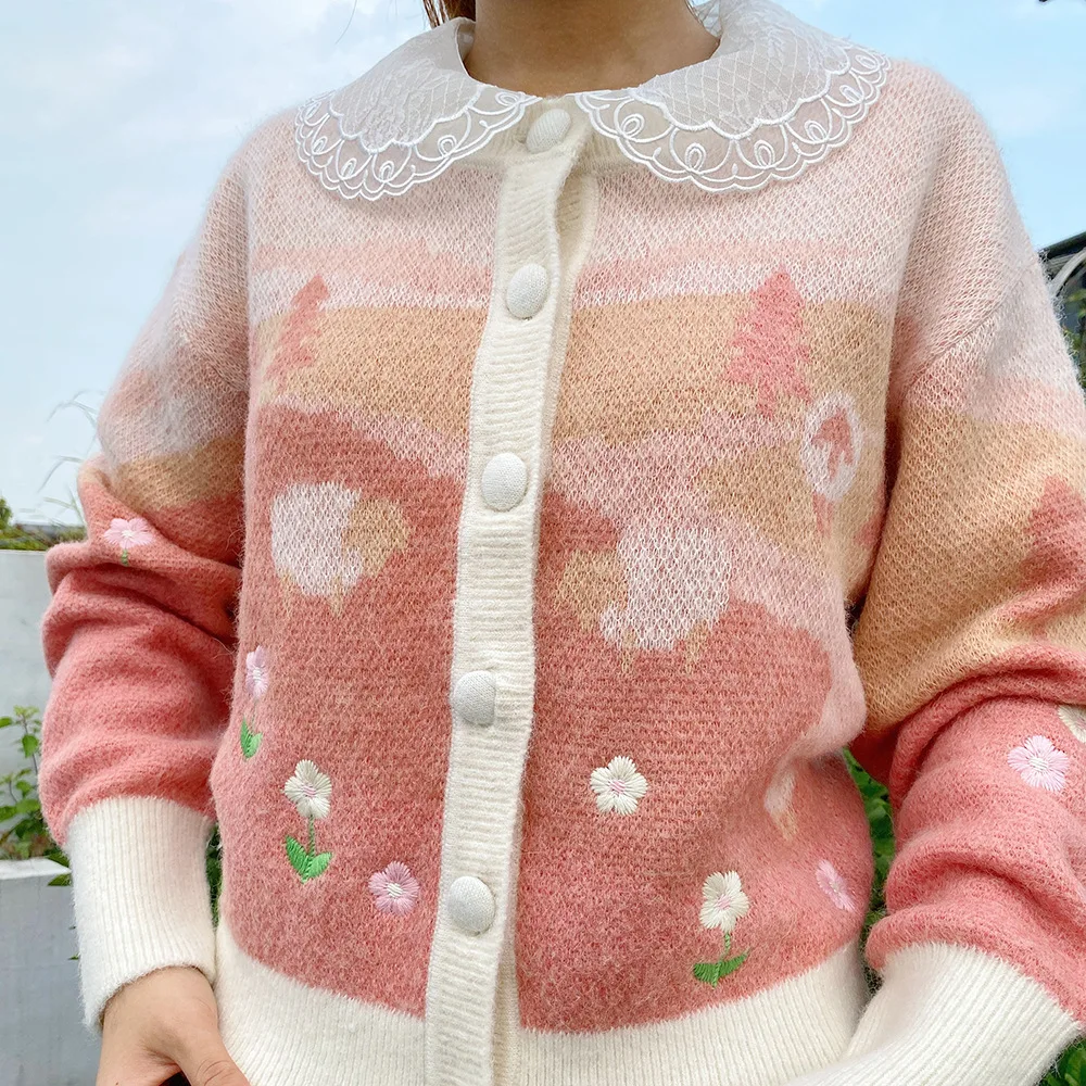 Women Sweet Cardigan Coat Landscape Jacquard Knit Top O-neck Single Breasted Long Sleeve Female Coats Autumn Winter New 2021
Women Sweet Cardigan Coat Landscape Jacquard Knit Top O-neck Single Breasted Long Sleeve Female Coats Autumn Winter New 2021