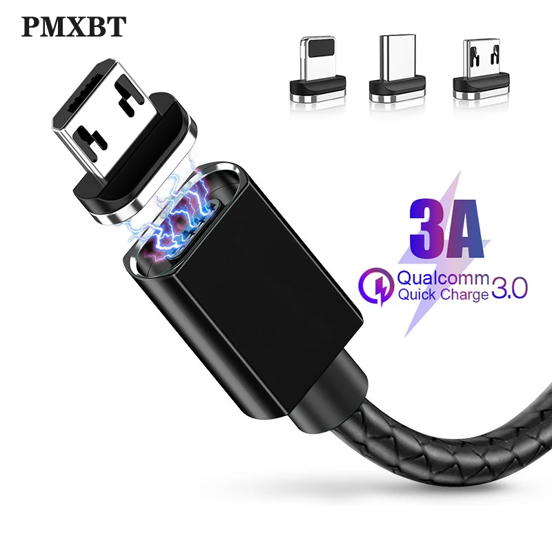 Магнитный кабель Micro USB LED 3A быстрая зарядка Type C для iPhone Samsung Xiaomi мобильный телефон