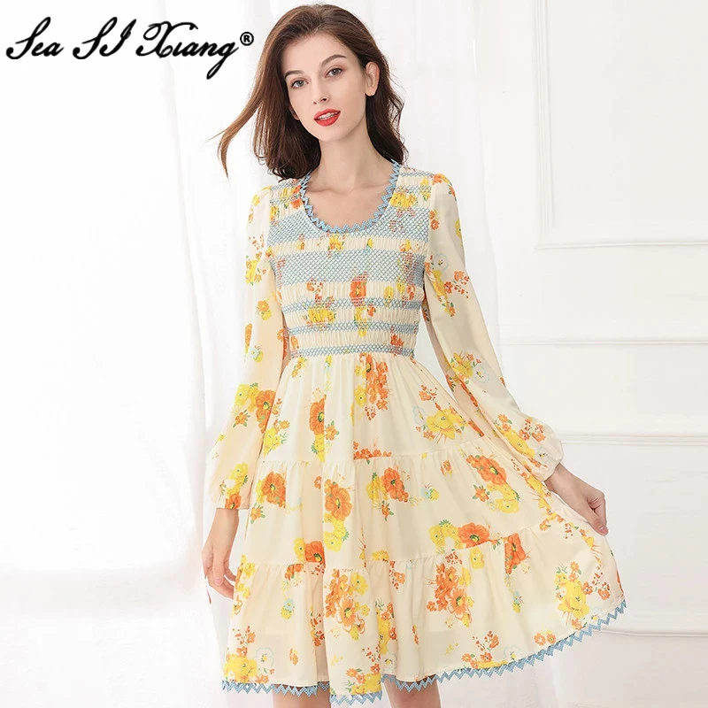 Seasixiang Fashion Designer Spring Dress Women O-Neck Lantern Sleeve Floral Print Vacation Mini Dresses
Seasixiang Fashion Designer Spring Dress Women O-Neck Lantern Sleeve Floral Print Vacation Mini Dresses