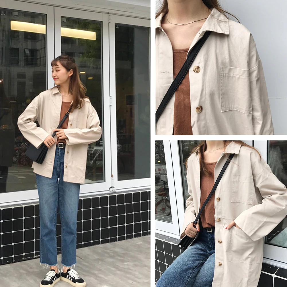 Solid Top Spring Autumn Loose Big Pocket Outwear Casual Women Coat Long Sleeve Button Ladies Fashion Daily Turndown Collar
Solid Top Spring Autumn Loose Big Pocket Outwear Casual Women Coat Long Sleeve Button Ladies Fashion Daily Turndown Collar