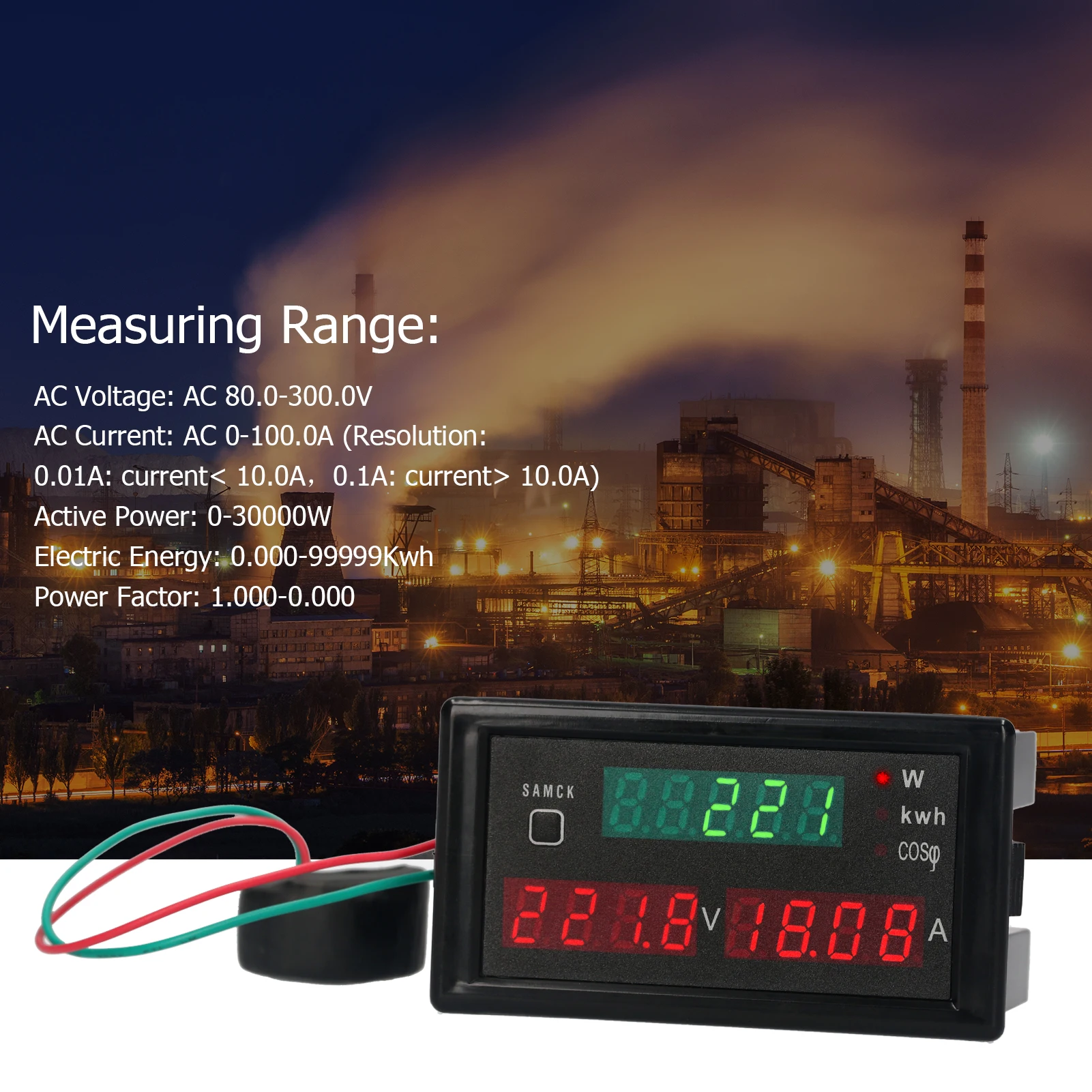 AC 80-300V Digital Voltmeter Ammeter AC Digital Multimeter Current Voltage Active Power Electric Energy Power Factor Meter
AC 80-300V Digital Voltmeter Ammeter AC Digital Multimeter Current Voltage Active Power Electric Energy Power Factor Meter
