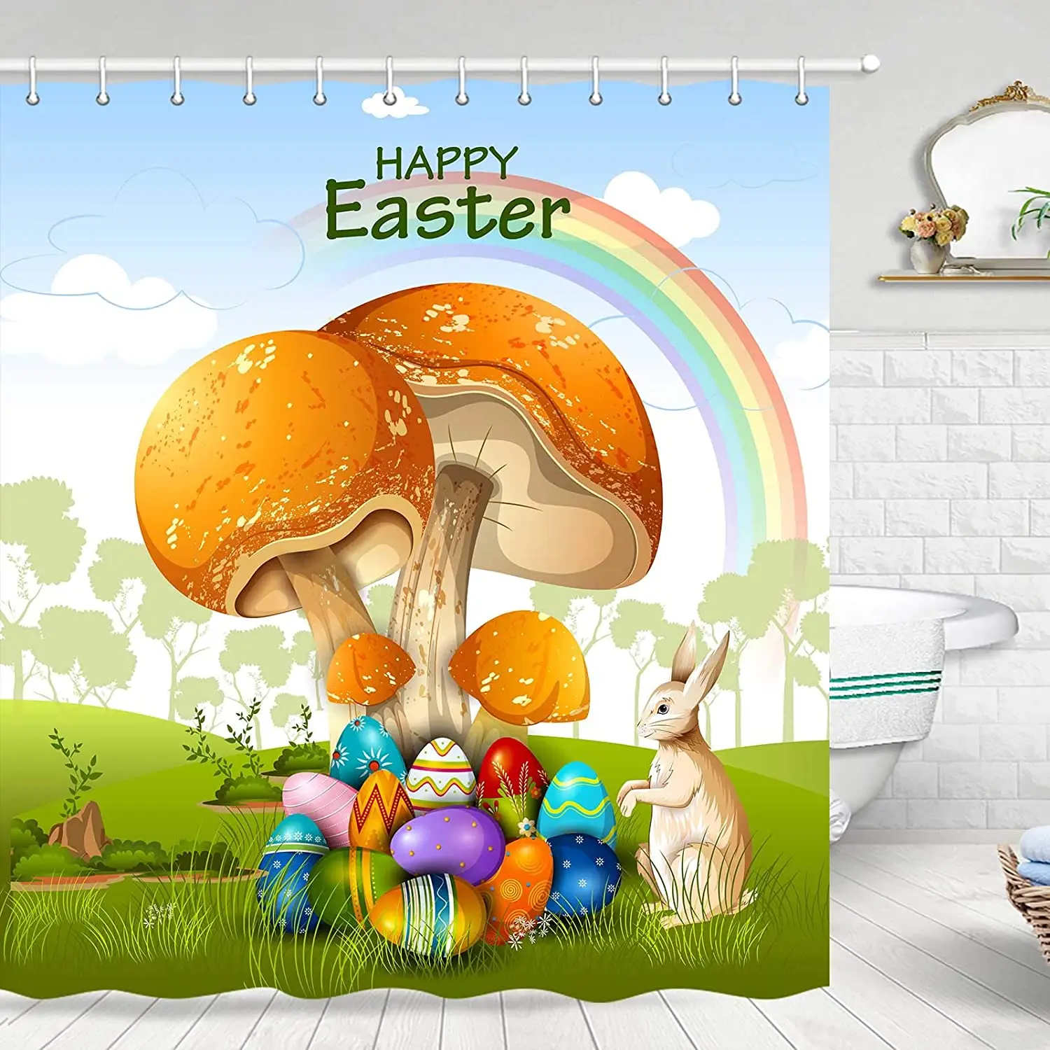 Easter Shower Curtain Easter Rabbit Bunny and Eggs and Mushroom in Spring Garden Shower Curtain Easter Fabric Shower Curtain Set
Easter Shower Curtain Easter Rabbit Bunny and Eggs and Mushroom in Spring Garden Shower Curtain Easter Fabric Shower Curtain Set