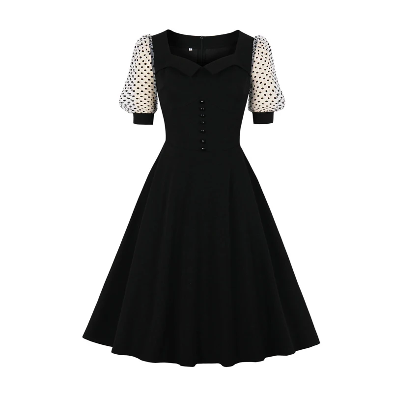 Dresses for Women 2021 Summer Puff Sleeve Button Front Black Vintage retro Elegant Ladies Casual Party A Line midi dress vestido
Dresses for Women 2021 Summer Puff Sleeve Button Front Black Vintage retro Elegant Ladies Casual Party A Line midi dress vestido