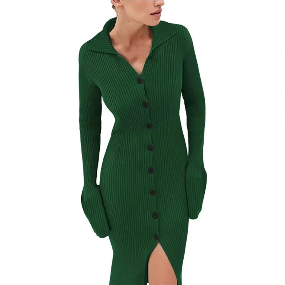 2021 Women Lapel Cardigan Dress Slim Fitted Thread Knitted Solid Color Split Legs Party Dress Female Streetwear Shirt Dress Robe
2021 Women Lapel Cardigan Dress Slim Fitted Thread Knitted Solid Color Split Legs Party Dress Female Streetwear Shirt Dress Robe