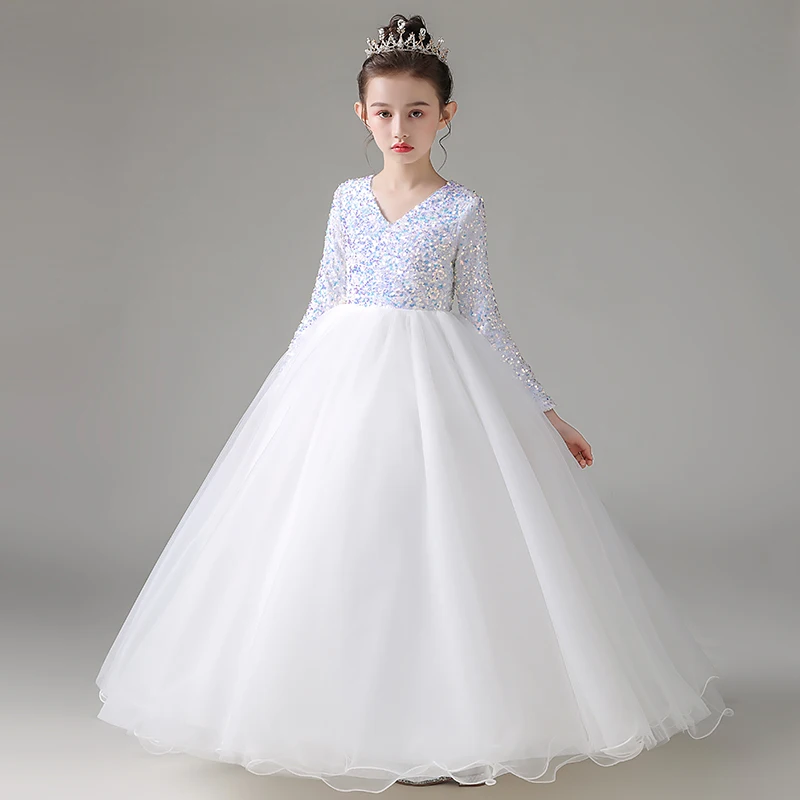 Flower Girl Dress Illusion V-Neck Sequined Princess Floor-Length Tulle Lace Full Luxury White Elegant Cute Kids Party Gown H232
Flower Girl Dress Illusion V-Neck Sequined Princess Floor-Length Tulle Lace Full Luxury White Elegant Cute Kids Party Gown H232