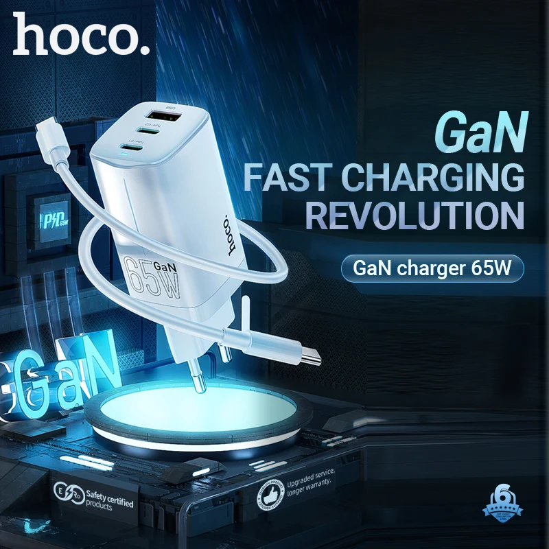 

hoco 65W GaN Charger Quick Charge 3.0 Type C PD USB Fast Charging USB C adapter For Laptop Smartphone for iPhone Samsung Xiaomi
