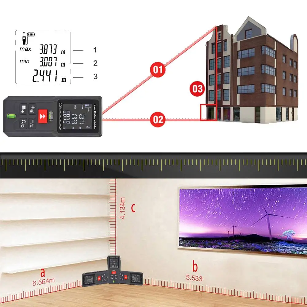 40/60/80/100m Laser Rangefinder Distance Meter Range Finder Electronic Tape Ruler Tester Battery-powered Tool Measurer Device
40/60/80/100m Laser Rangefinder Distance Meter Range Finder Electronic Tape Ruler Tester Battery-powered Tool Measurer Device