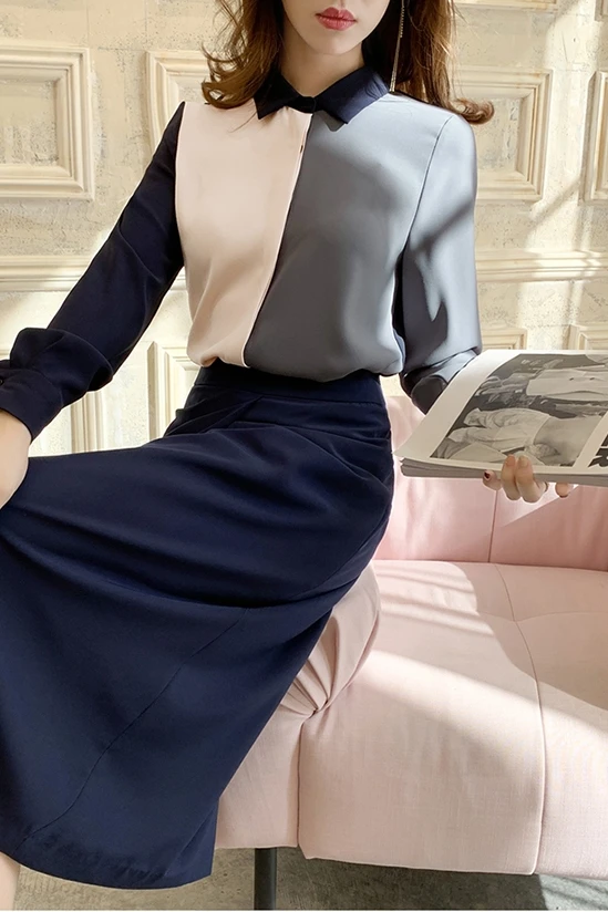 COIGARSAM Patchwork Shirt Womens tops New Spring Panelled Turn-down Collar Women shirts Dark Blue 359
COIGARSAM Patchwork Shirt Womens tops New Spring Panelled Turn-down Collar Women shirts Dark Blue 359