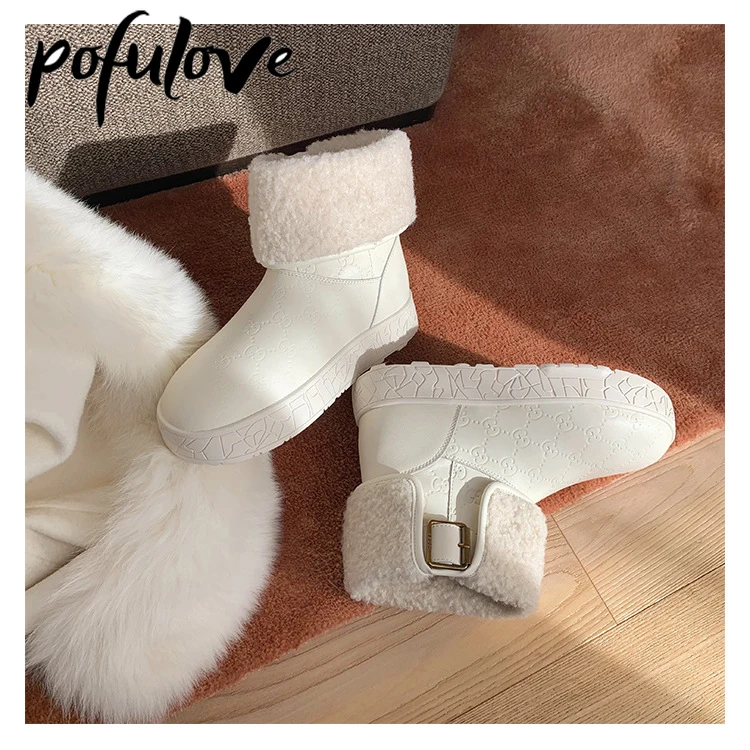Pofulove Black White Boots for Women Winter Shoes Flat Fur Warm Snow Boots Fashion Ankle Booties Non Slip Platform Shoes Botas
Pofulove Black White Boots for Women Winter Shoes Flat Fur Warm Snow Boots Fashion Ankle Booties Non Slip Platform Shoes Botas