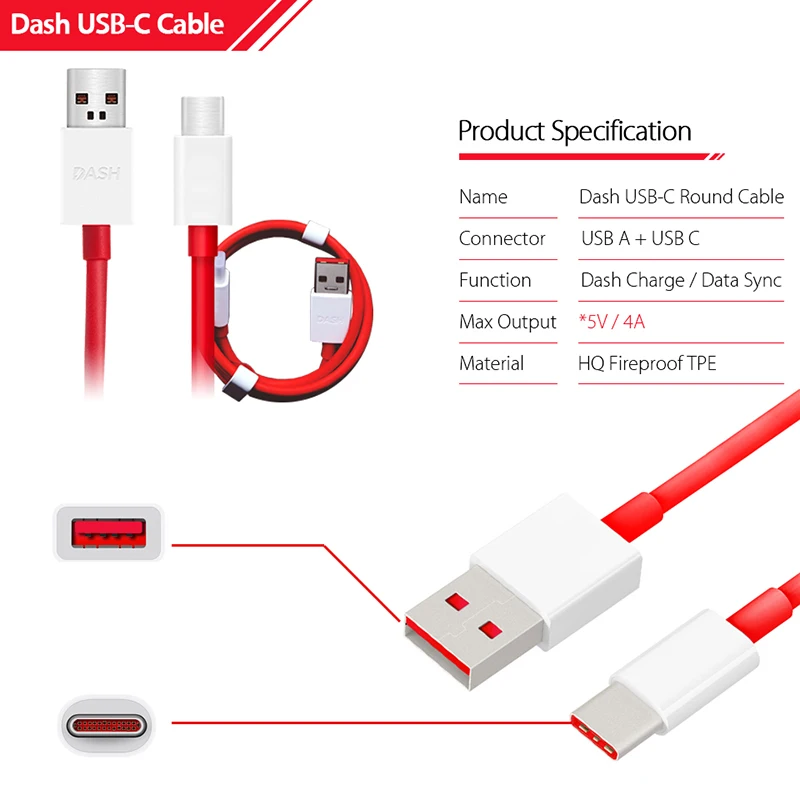 Original OnePlus Dash Cable USB 3.1 Type C Quick Fast Charger For One Plus 8 7 7t Pro 6t 6 5t 5 Five T Six 100cm | Мобильные