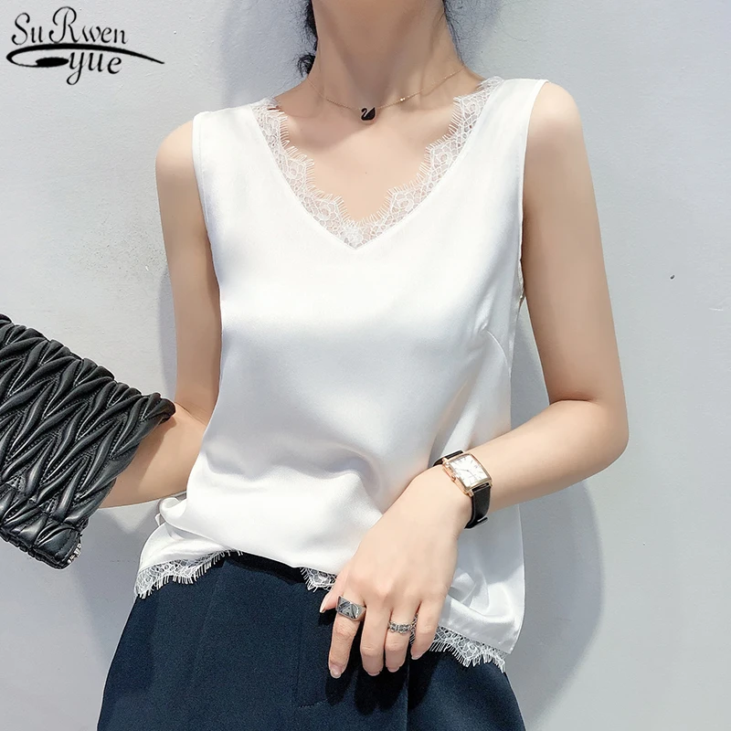 2021 Summer Lace V Neck Satin Temperament Bottoming Woman's Shirts Inside and Outside Wear Camisole Solid Chiffon Blouse 9745
2021 Summer Lace V Neck Satin Temperament Bottoming Woman's Shirts Inside and Outside Wear Camisole Solid Chiffon Blouse 9745