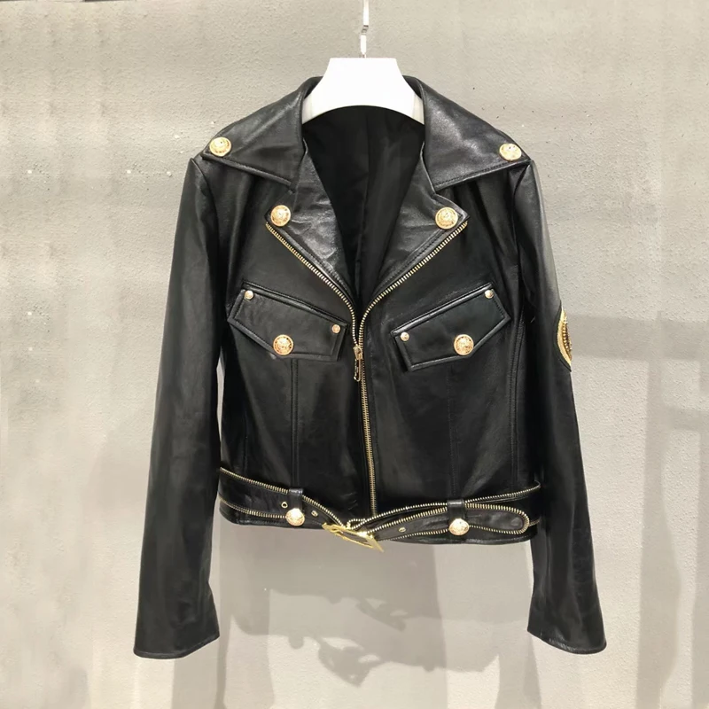 Women's Coat Spring Short Length 2021 New Fashion Genuine Leather Jacket With Letter Pattern Female Clothes Decorative Buttons | Женская
