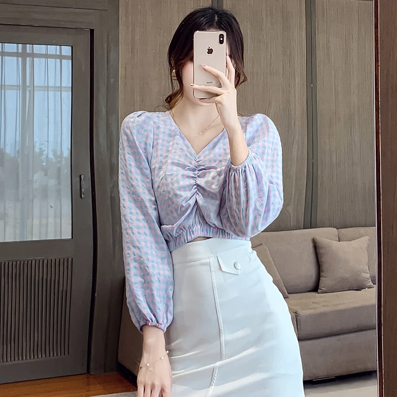 Blouse Casual Chic Style Elastic Woman Blusa Spring Summer Purple Women Plaid Shirts Blouses Tops Sexy V-Neck Long Sleeve Shirt
Blouse Casual Chic Style Elastic Woman Blusa Spring Summer Purple Women Plaid Shirts Blouses Tops Sexy V-Neck Long Sleeve Shirt