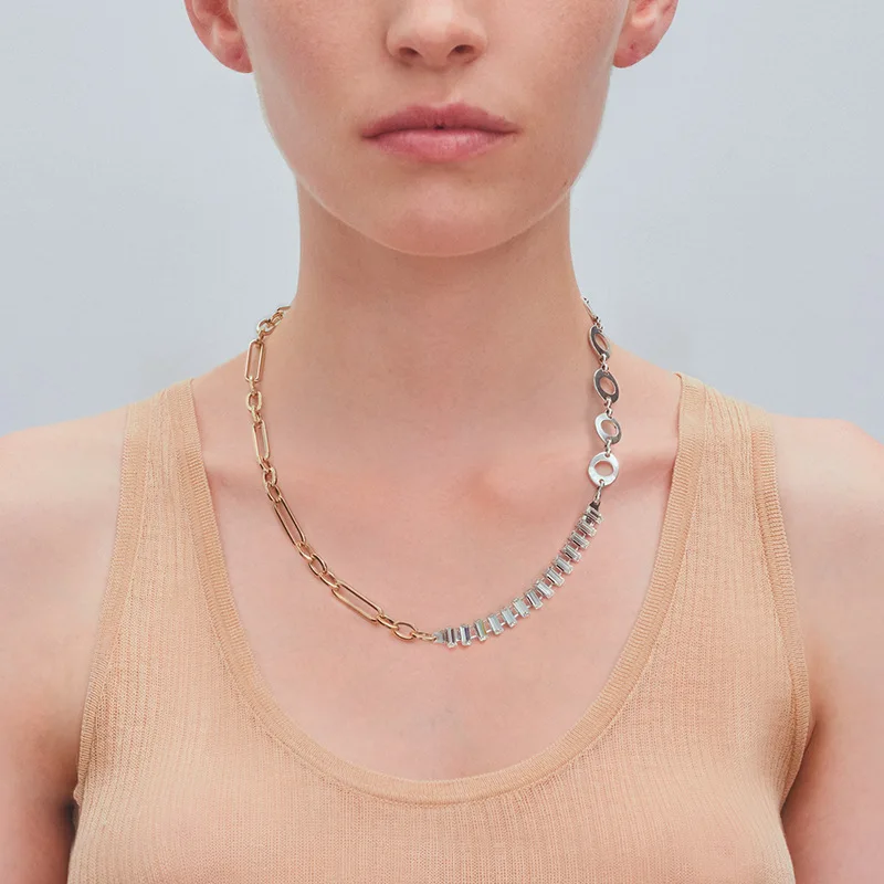 New gold and silver color metal chain crystal stitched simple U-shaped long necklace women sweater chain
New gold and silver color metal chain crystal stitched simple U-shaped long necklace women sweater chain