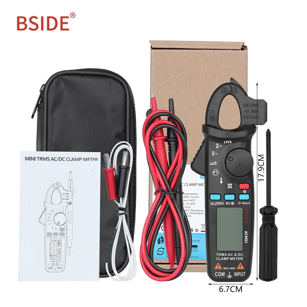BSIDE Digital Clamp Meter ACM91 True RMS 6000 DC/AC 100A 1mA Ammeter Multimeter Car Current Voltmeter Capacitance Temp Hz Tester
BSIDE Digital Clamp Meter ACM91 True RMS 6000 DC/AC 100A 1mA Ammeter Multimeter Car Current Voltmeter Capacitance Temp Hz Tester