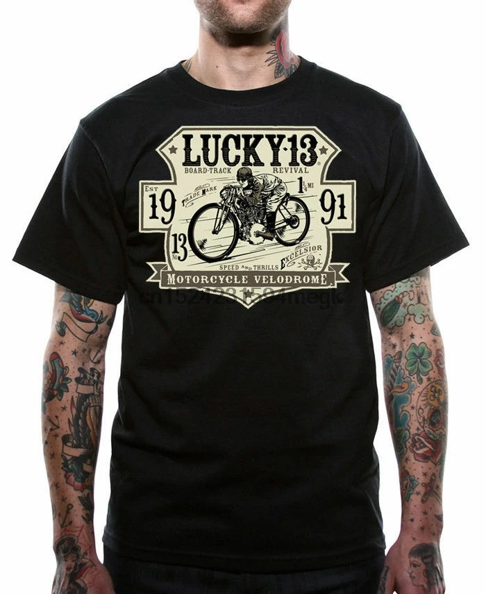 Lucky 13 t shirt men Excelsior motorcycle velodrome biker race tattoo s-4XL(1)
Lucky 13 t shirt men Excelsior motorcycle velodrome biker race tattoo s-4XL(1)