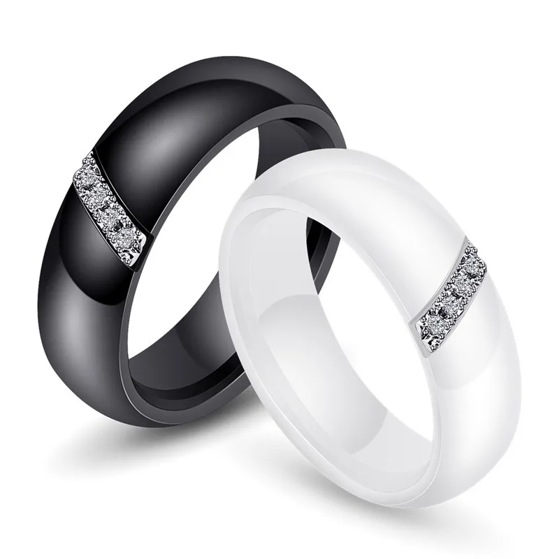 6 мм модные белые черные керамические кольца для женщин с гладкой поверхностью