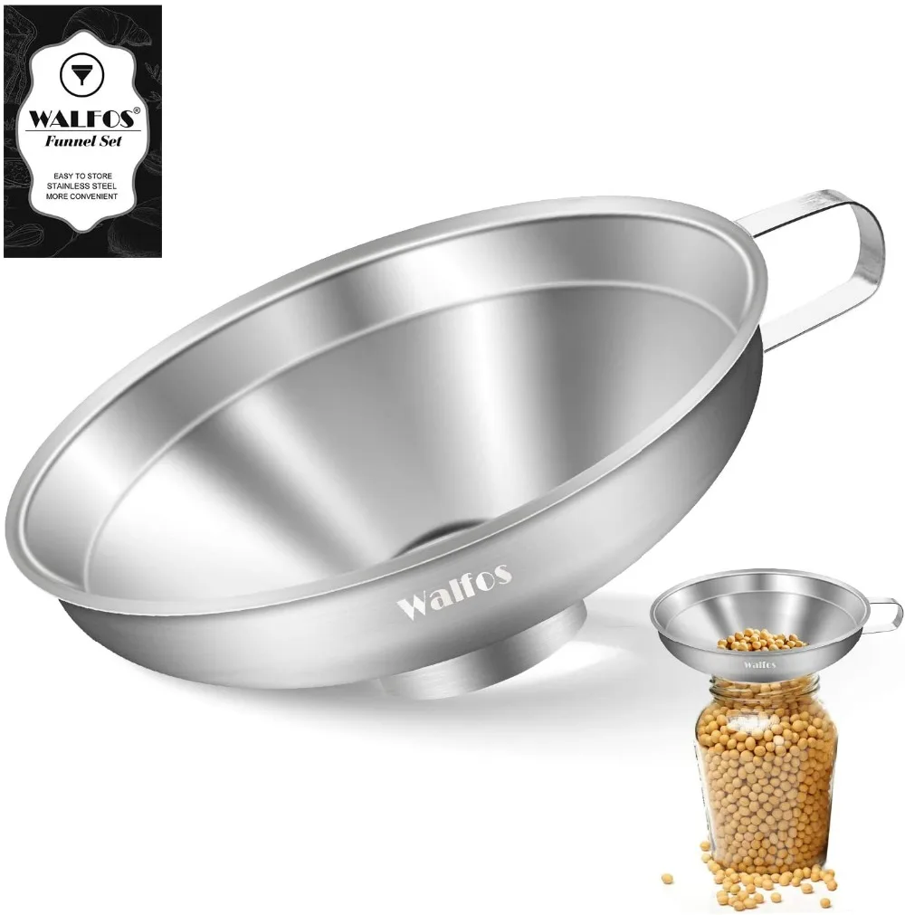 WALFOS Stainless Steel Wide-Mouth Funnel with Handle for Regular Mason Canning Jars Transferring Liquid and Dry Ingredients
WALFOS Stainless Steel Wide-Mouth Funnel with Handle for Regular Mason Canning Jars Transferring Liquid and Dry Ingredients