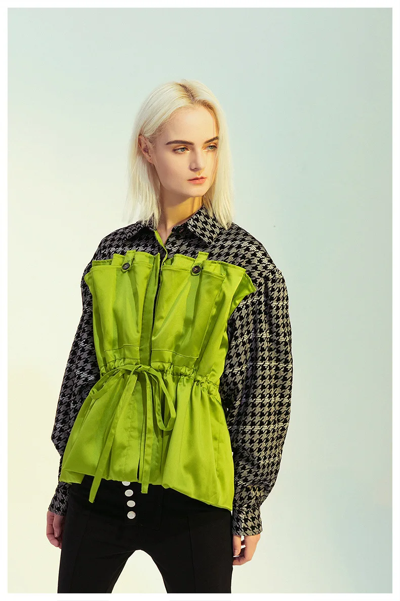 MSXU 2020 New Female Stitching Flocking Houndstooth Deconstruction Fake Two-piece Drawstring Waist Ladies Jacket
MSXU 2020 New Female Stitching Flocking Houndstooth Deconstruction Fake Two-piece Drawstring Waist Ladies Jacket