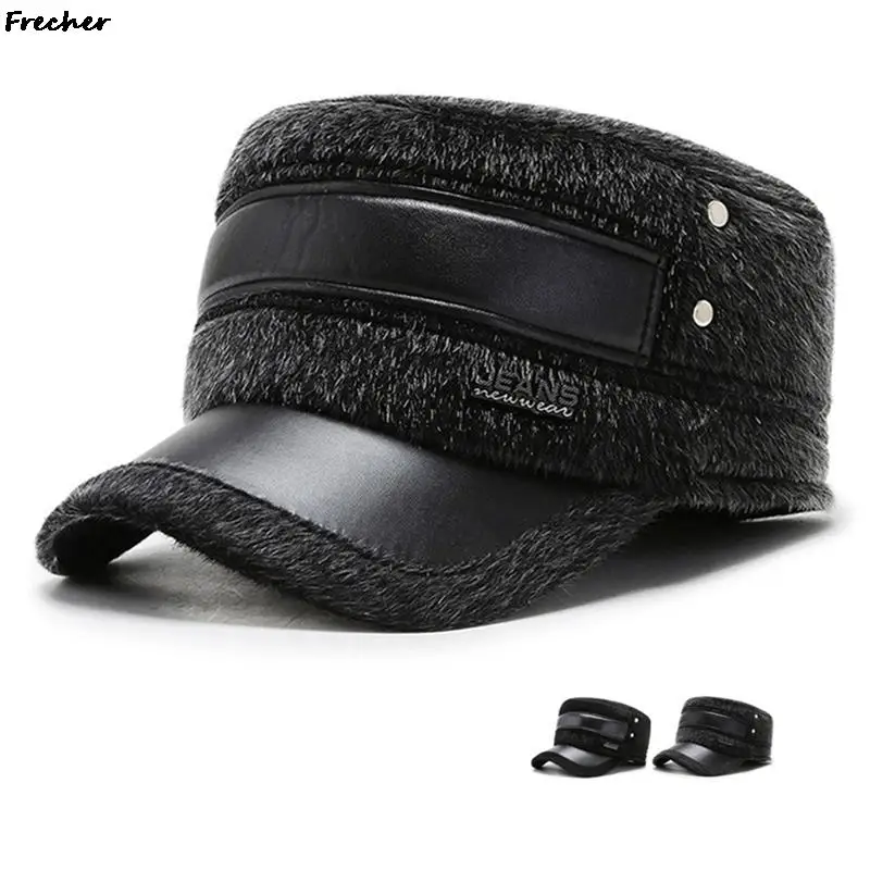 

Winter Men's Hat Army Military Hats Imitation Mink Fur Warm Earmuffs Hat Adjustable Men Flat Cap Dad Casual Brands Caps