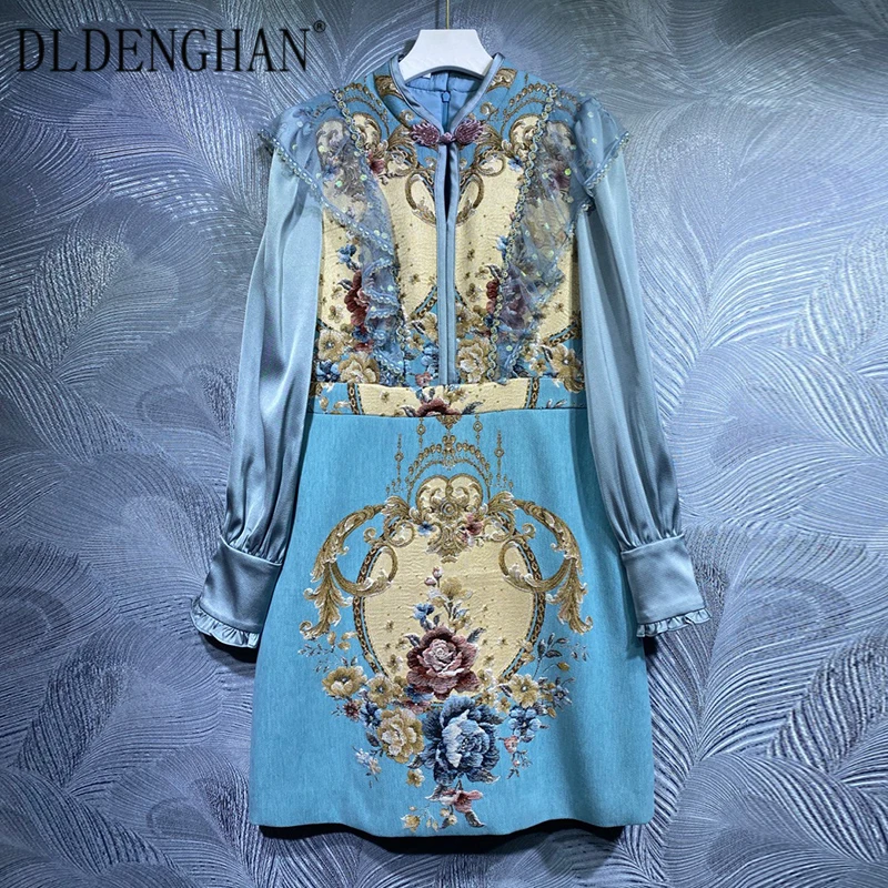DLDENGHAN Fashion Runway Designer Autumn Jacquard Dress Women Stand Collar Long Sleeve Crystal Button Vintage Mini Dresses
DLDENGHAN Fashion Runway Designer Autumn Jacquard Dress Women Stand Collar Long Sleeve Crystal Button Vintage Mini Dresses