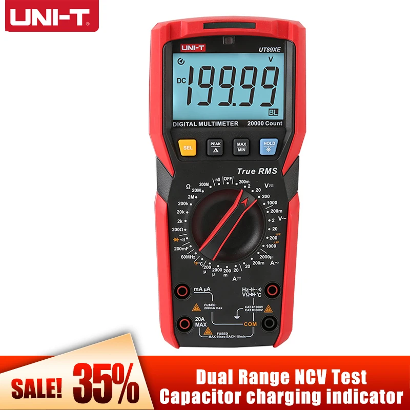 

UNI-T Professional Digital Multimeter UT89X/UT89XD/UT89XE True RMS NCV 20A Current AC DC Voltmeter Capacitance Resistance Tester