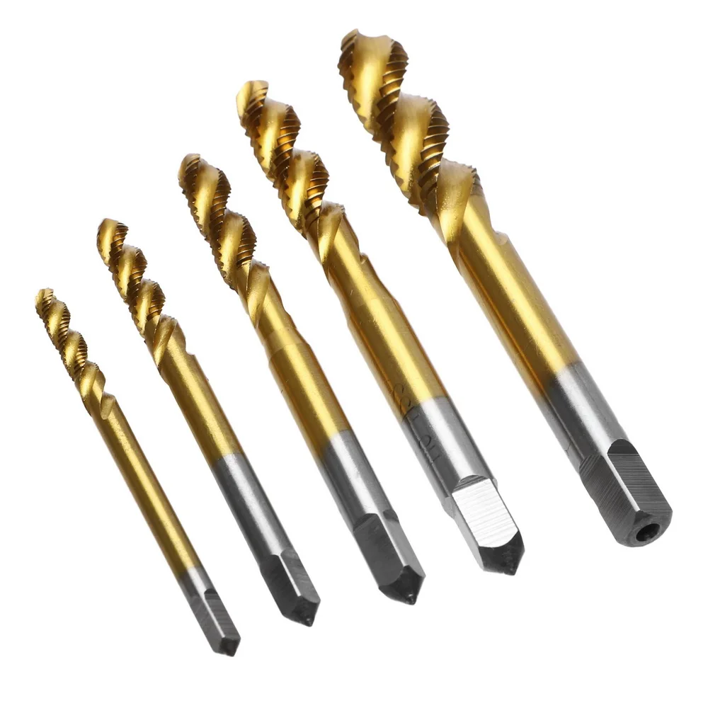 Thread Tap Drill Spiral Fluted Machine Screw Tap M3 M4 M5 M6 M8 Spiral Pointed Taps 5pcs/lot Titanium Coated
Thread Tap Drill Spiral Fluted Machine Screw Tap M3 M4 M5 M6 M8 Spiral Pointed Taps 5pcs/lot Titanium Coated