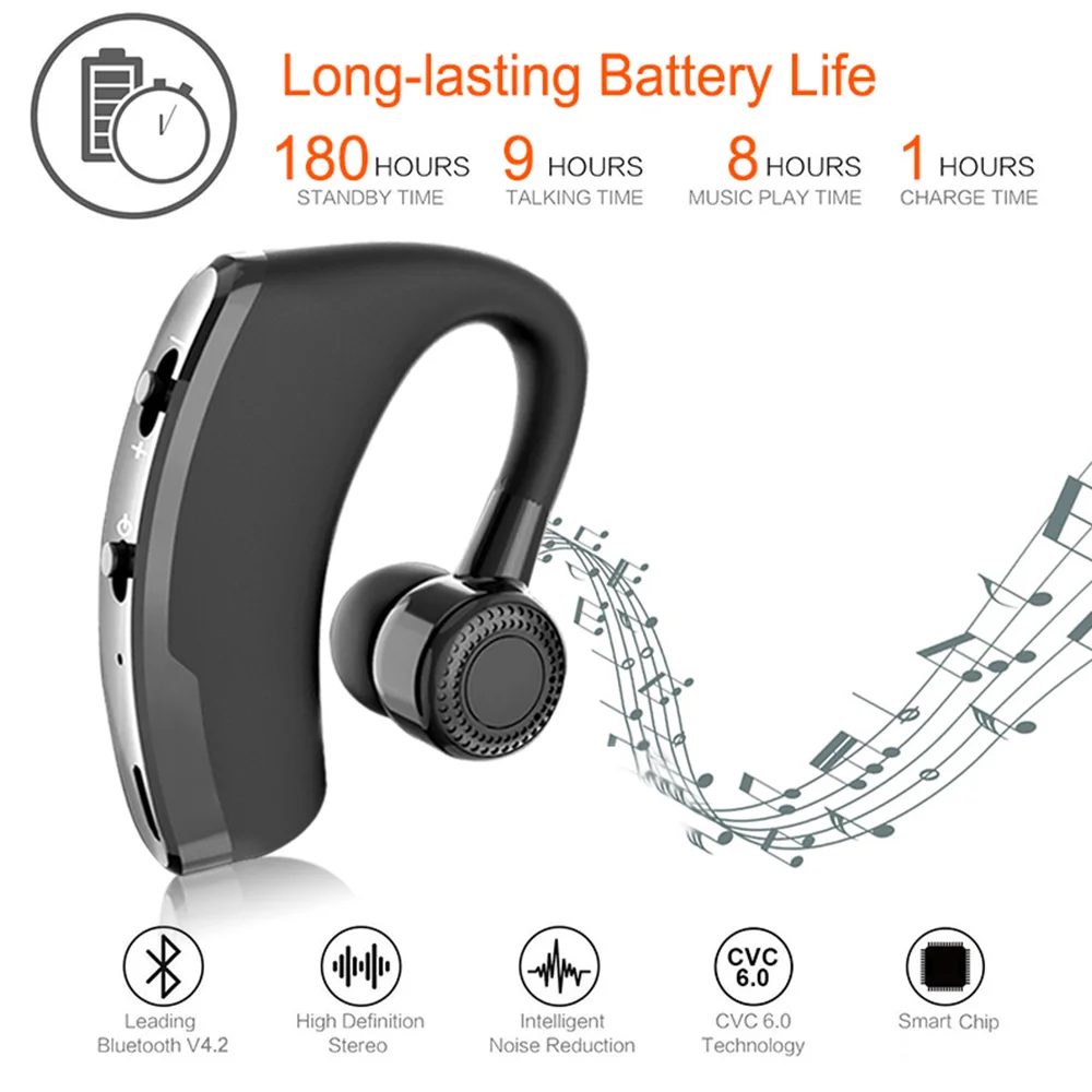 V9 Handsfree Wireless Bluetooth Earphones Voice Control Business Headset with Mic for Driver Noise Cancelling | Электроника