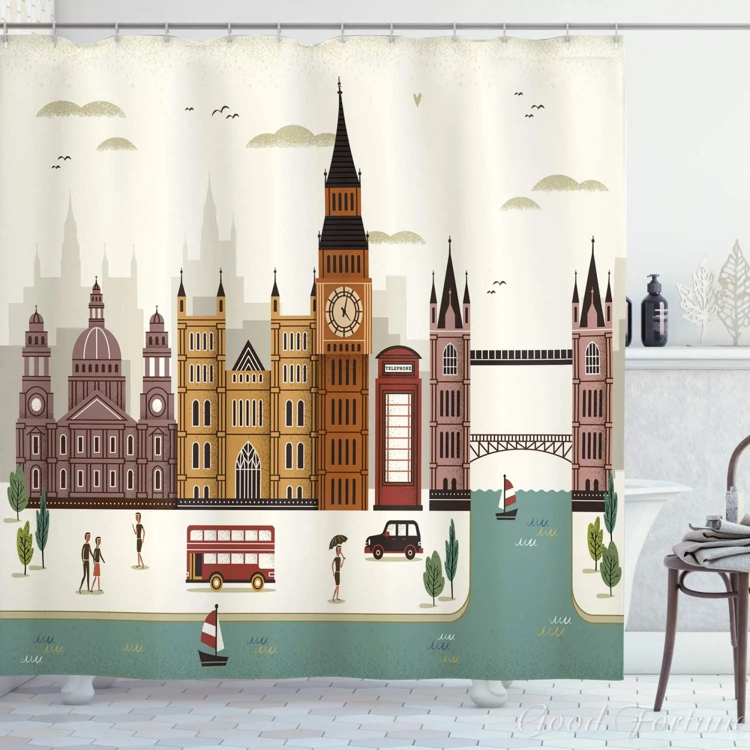 London Shower Curtain Scenery Famous City England Big Ben Telephone Booth Westminster Bathroom Decor Set With Hooks
London Shower Curtain Scenery Famous City England Big Ben Telephone Booth Westminster Bathroom Decor Set With Hooks
