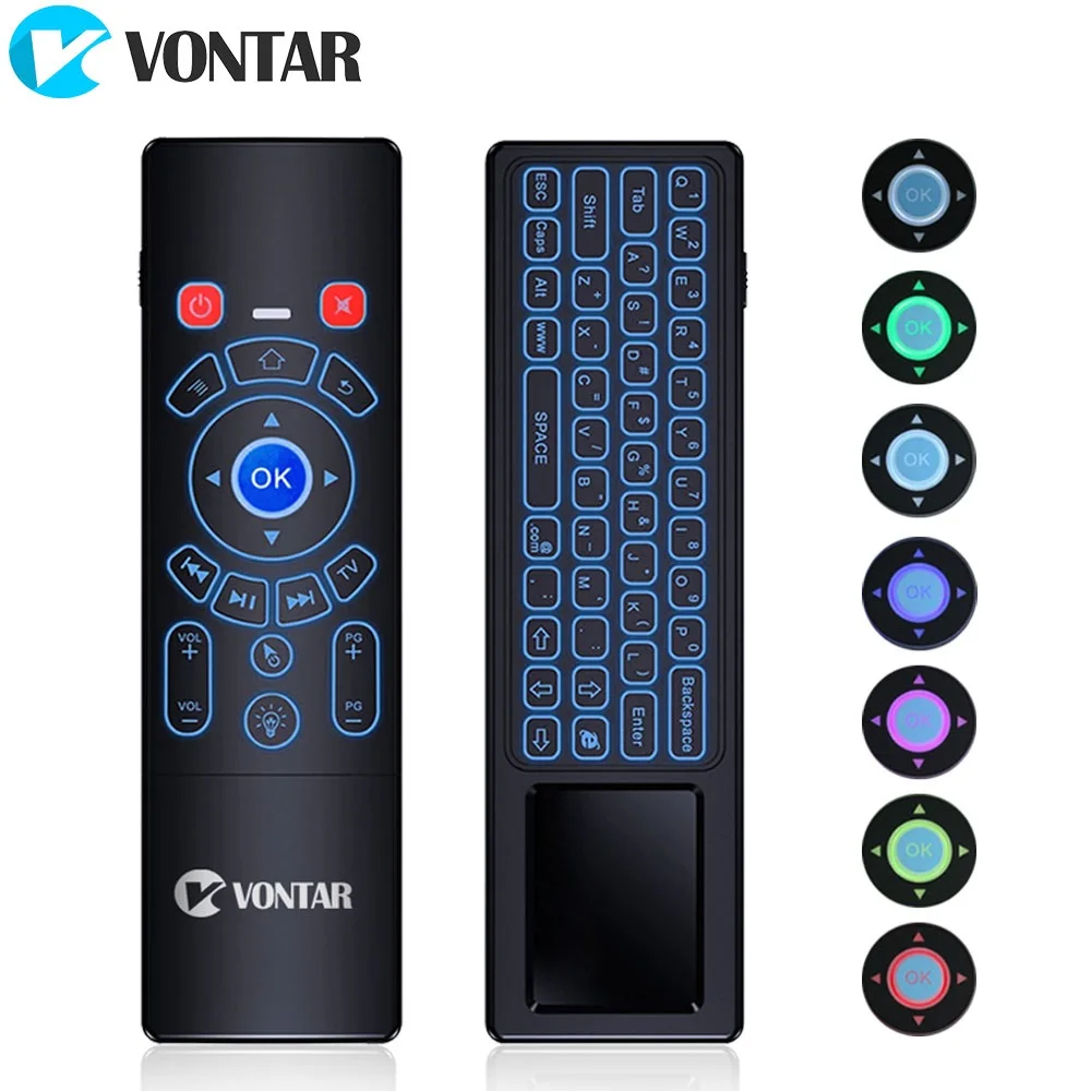 Беспроводная клавиатура VONTAR T6 Plus с подсветкой 2,4 GHz Air mouse и пульт дистанционного управления с тачпадом для Android TV Box Мини-ПК проектор
Беспроводная клавиатура VONTAR T6 Plus с подсветкой 2,4 GHz Air mouse и пульт дистанционного управления с тачпадом для Android TV Box Мини-ПК проектор