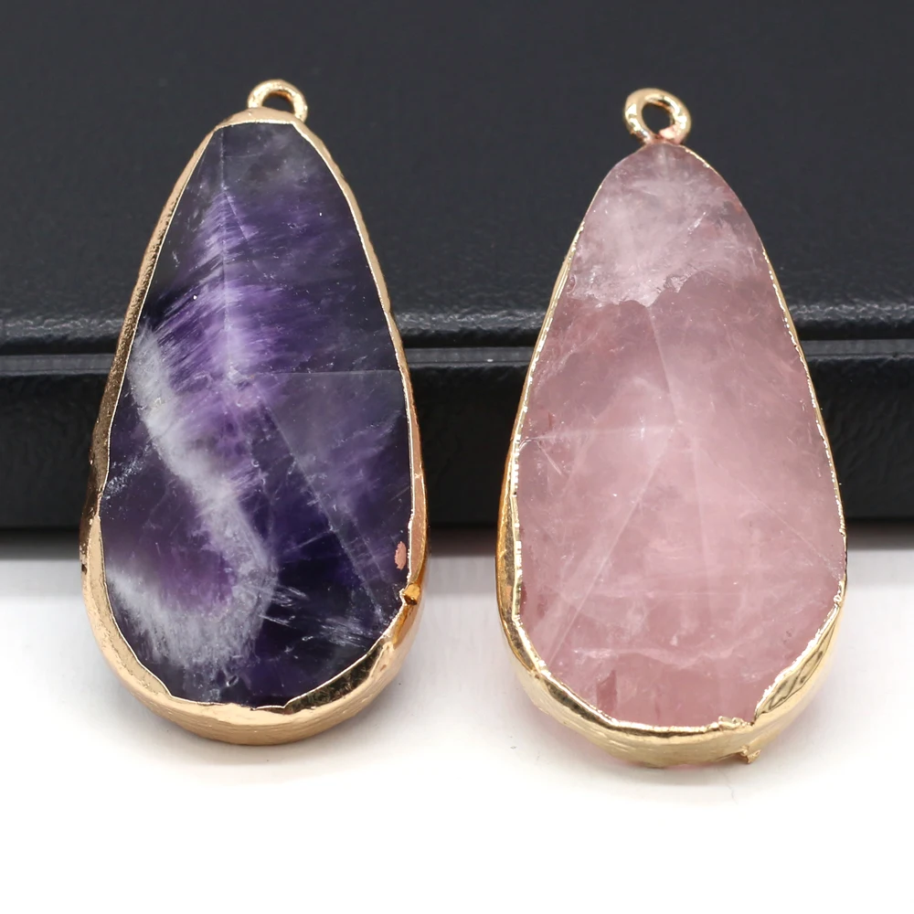 Natural Stone Pendants Plating Golden Water Drop Bracelets Necklaces Accessories Amethyst Rose Quartz Charms For Jewelry Making
Natural Stone Pendants Plating Golden Water Drop Bracelets Necklaces Accessories Amethyst Rose Quartz Charms For Jewelry Making