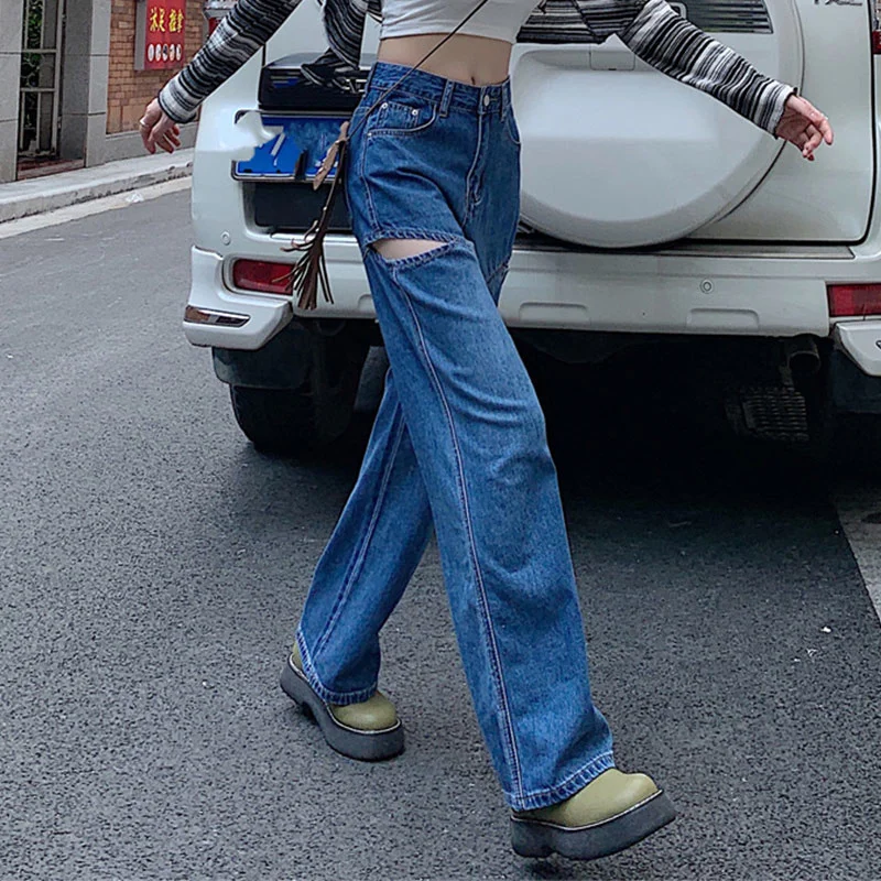 Casual Hollow Blue Jeans Women High Waist Hole Straight Loose Denim Trousers Female Streetwear Harajuku Fashion Wide Leg Pants
Casual Hollow Blue Jeans Women High Waist Hole Straight Loose Denim Trousers Female Streetwear Harajuku Fashion Wide Leg Pants