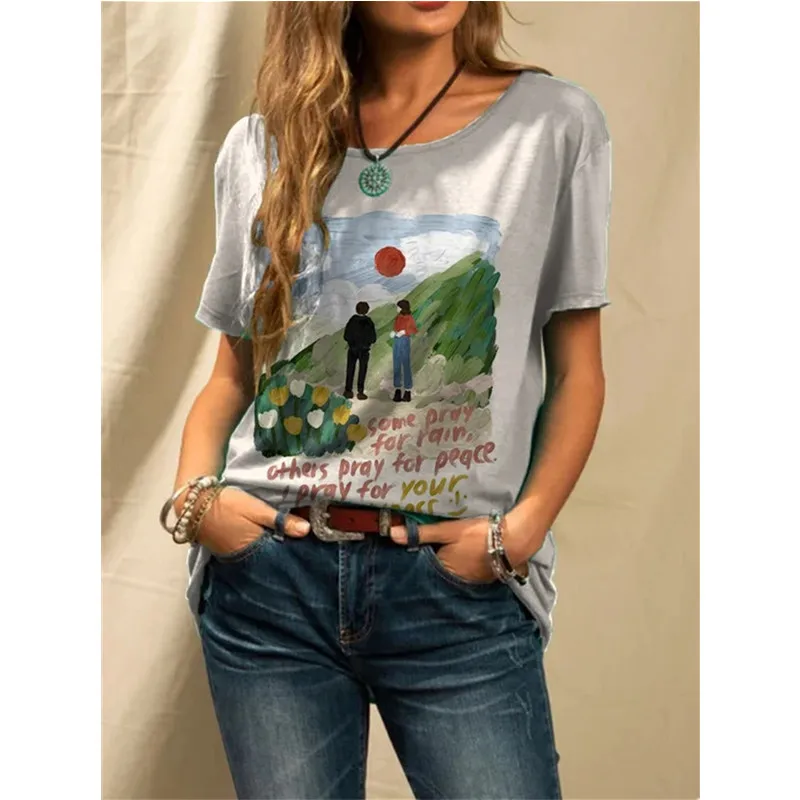 2021 Summer Printing New Urban Casual Pullover Loose Round Neck Short Sleeve and Dyeing Ladies Bottoming T-Shirt
2021 Summer Printing New Urban Casual Pullover Loose Round Neck Short Sleeve and Dyeing Ladies Bottoming T-Shirt