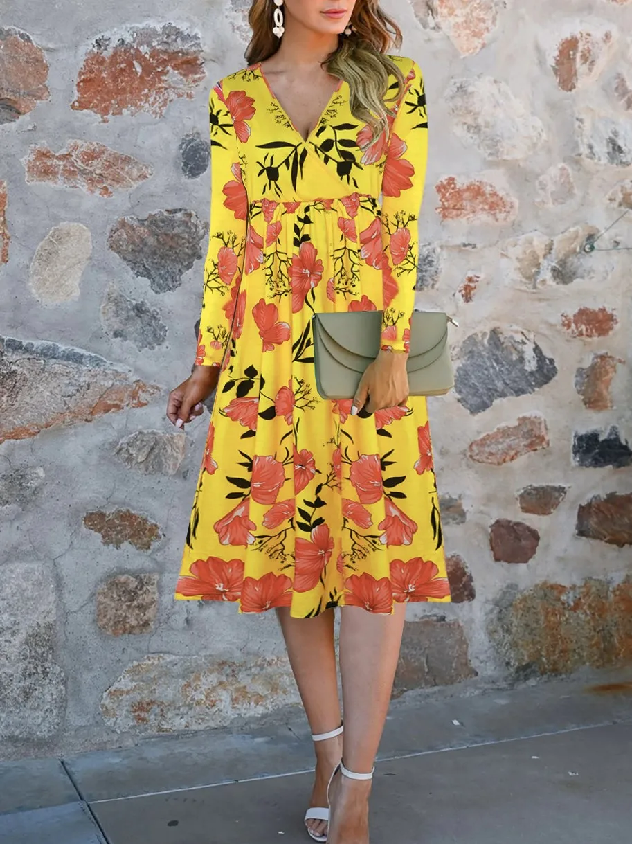 V-Neck Floral Skirt with Belt Plus Size Mid-Length Dress for Women
V-Neck Floral Skirt with Belt Plus Size Mid-Length Dress for Women