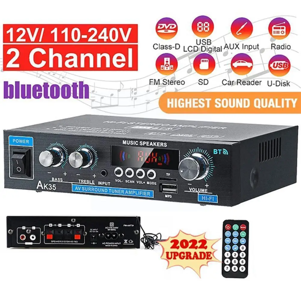 Мини-усилитель мощности G0n2, Hi-Fi, цифровой, Bluetooth, совместимый, для дома или автомобиля, формат Mp3, функция дистанционного управления, 90 Вт + 90 Вт
Мини-усилитель мощности G0n2, Hi-Fi, цифровой, Bluetooth, совместимый, для дома или автомобиля, формат Mp3, функция дистанционного управления, 90 Вт + 90 Вт
