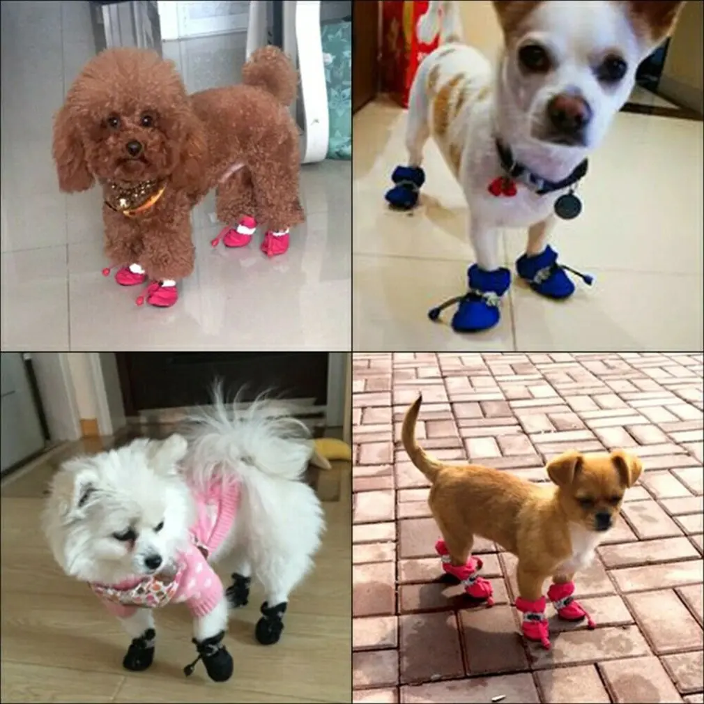 4pcs/set Pet Winter Warm Soft Cashmere Anti-skid Rain Shoes for Dog Pet Windproof Soft Footwear Anti-slip Waterproof Shoes