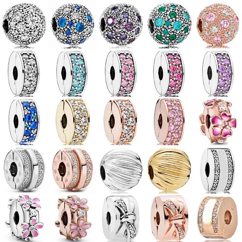 

New 925 Sterling Silver Charm Cosmic Stars Shining Elegance Lines & Logo Daisy Flower Clip Bead Fit Popular Bracelet Diy Jewelry