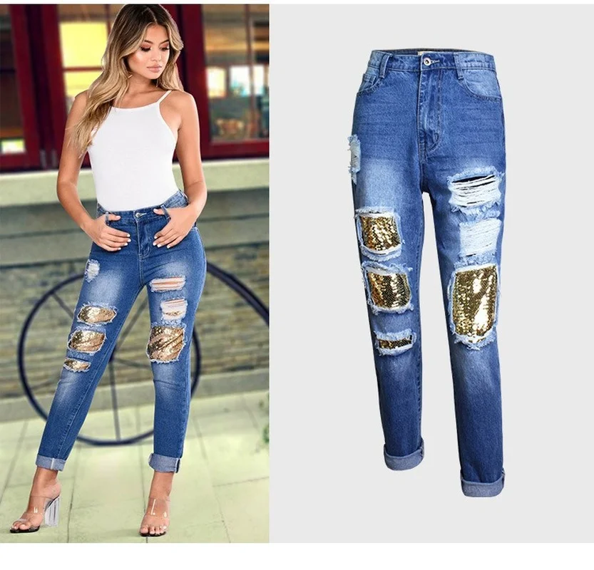 High Waist Jeans Ladies 2021 Spring and Autumn Sequined Straight Beggar Big Hole Jeans New Loose Pants
High Waist Jeans Ladies 2021 Spring and Autumn Sequined Straight Beggar Big Hole Jeans New Loose Pants