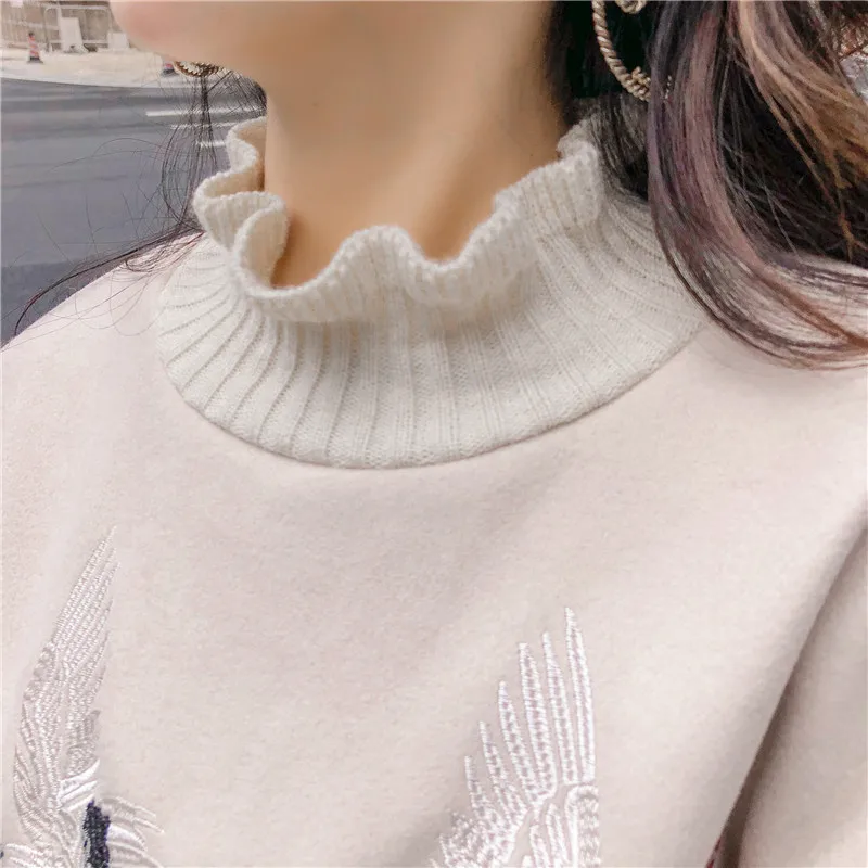 Cranes Embroidery Winter Dress Women Thick Pullover Ruffles Turtleneck Plus Size Batwing Sleeve Korean Sweatshirt Dress Loose
Cranes Embroidery Winter Dress Women Thick Pullover Ruffles Turtleneck Plus Size Batwing Sleeve Korean Sweatshirt Dress Loose