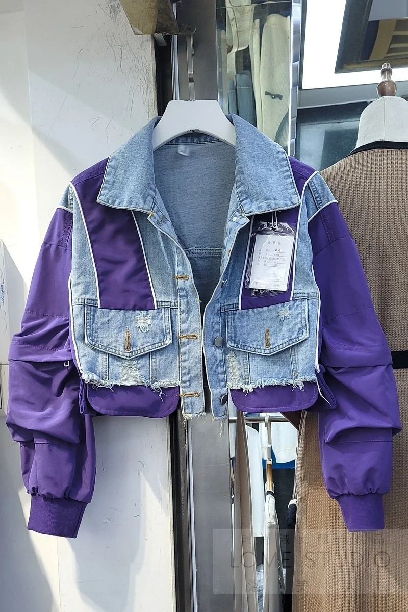 High quality 2021 summer new fashion contrast color stitching long-sleeved lapel all-match short denim jacket jacket women
High quality 2021 summer new fashion contrast color stitching long-sleeved lapel all-match short denim jacket jacket women