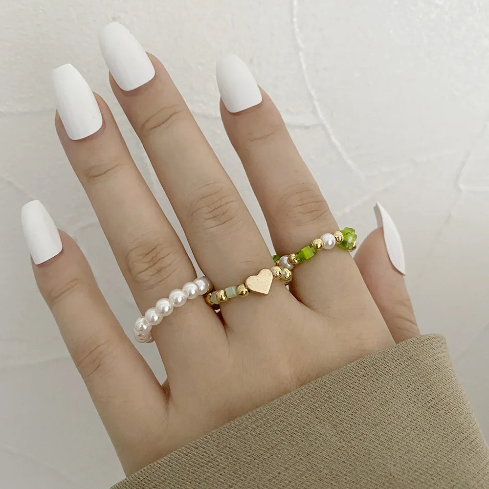 Color Beaded Three-piece Index Finger Ring for Women Creative Pearl Heart-shaped Handmade Beaded Ring Set Fashion Jewelry
Color Beaded Three-piece Index Finger Ring for Women Creative Pearl Heart-shaped Handmade Beaded Ring Set Fashion Jewelry