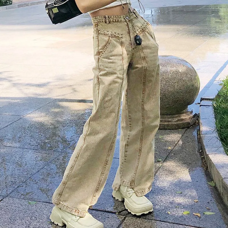 Retro High Waist Wide Leg Beaded Straight Jeans Stitching Mopping Pants Harajuku Couple Men And Women Pants For Of High Quality
Retro High Waist Wide Leg Beaded Straight Jeans Stitching Mopping Pants Harajuku Couple Men And Women Pants For Of High Quality