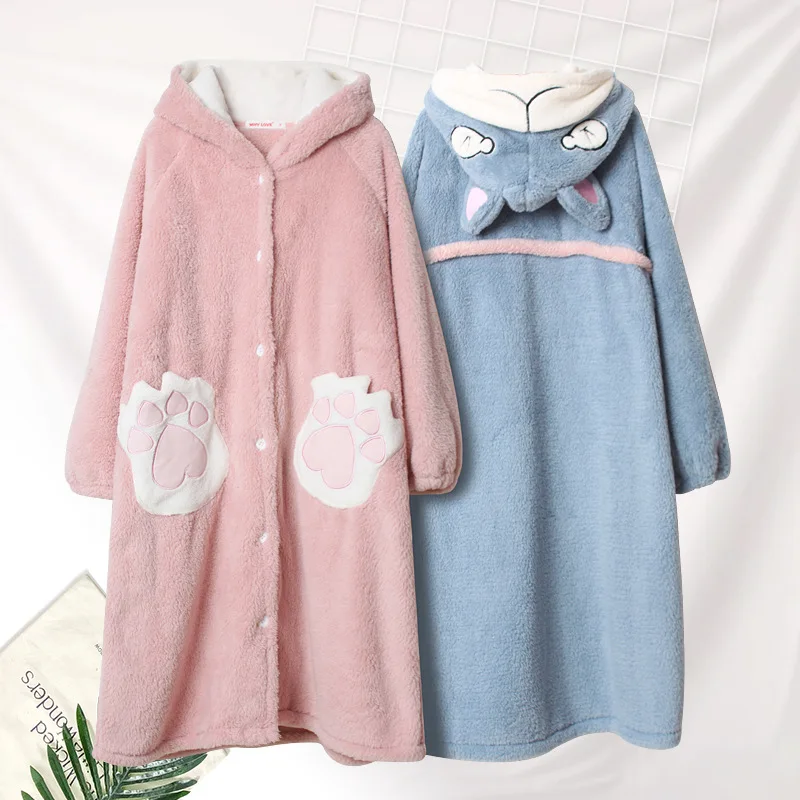Autumn and winter new pajamas loose thick cartoon cat's paw sweet and cute hooded nightgown mid-length home service ladies
Autumn and winter new pajamas loose thick cartoon cat's paw sweet and cute hooded nightgown mid-length home service ladies