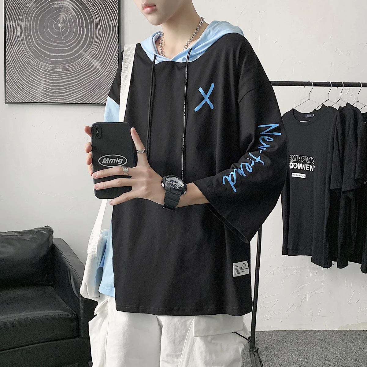 2021 Hot style Hong Kong Style 7 ¾ Sleeve T-Shirt Men Short Sleeve Hooded Hoodie Large Size Half Sleeve T-Shirt
2021 Hot style Hong Kong Style 7 ¾ Sleeve T-Shirt Men Short Sleeve Hooded Hoodie Large Size Half Sleeve T-Shirt